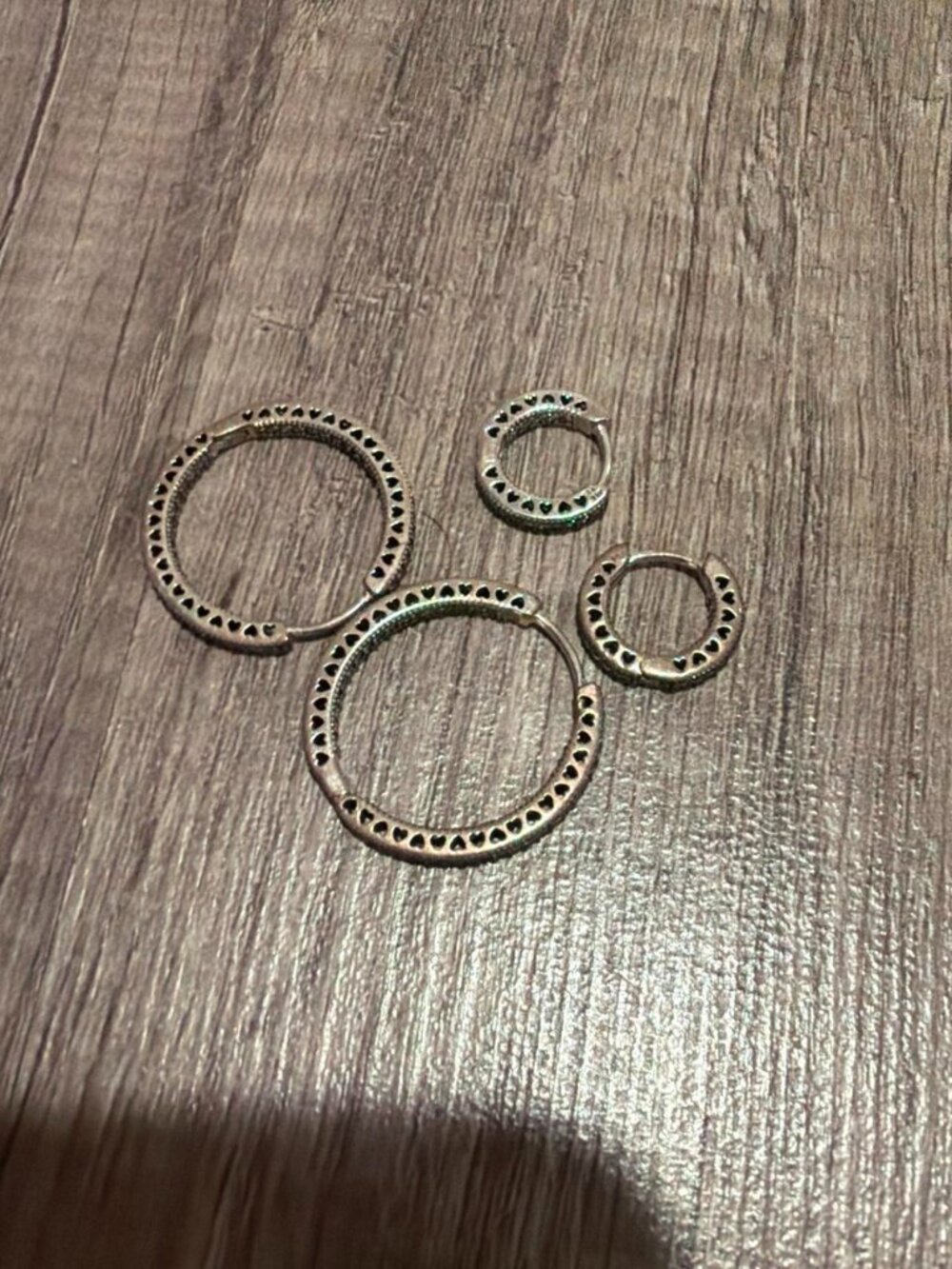 Pandora Set Of Pave Heart Hoop Earrings